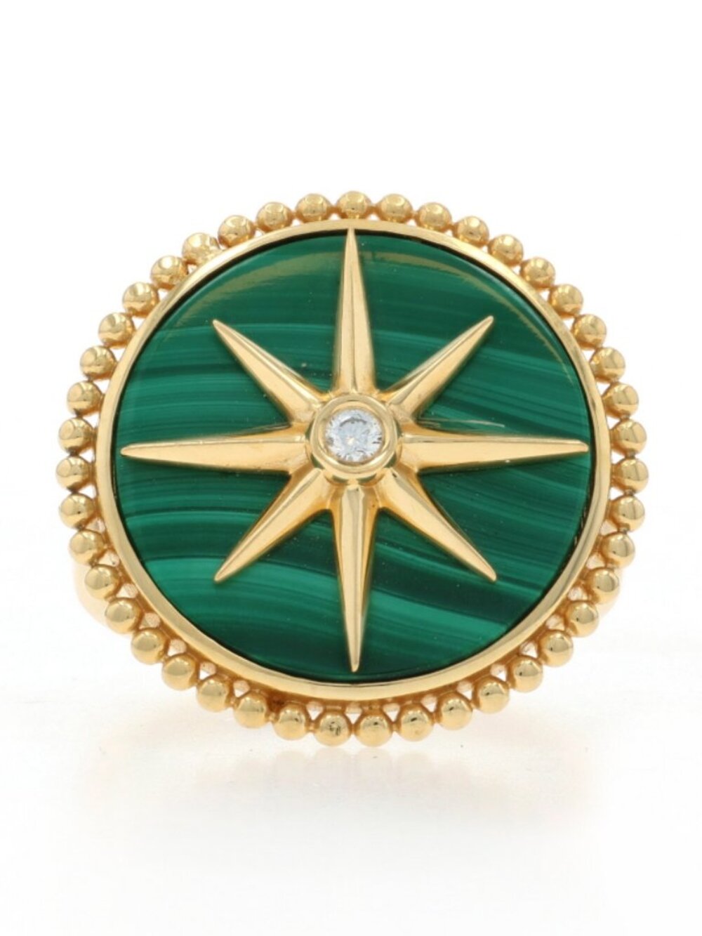 Yellow Gold Malachite Diamond North Star Ring - 18k Celestial SZ 6 1/2